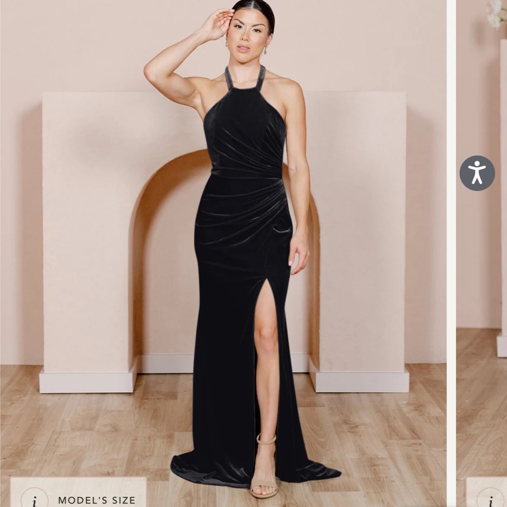 Revelry Fallon Black Velvet Maxi bridesmaid dressPetit Maxi 41 in waist to hem